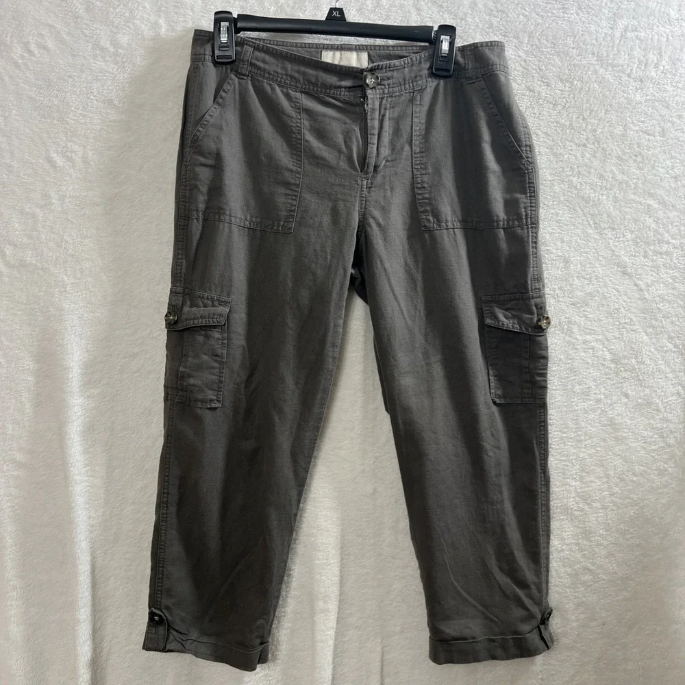 Banana Republic Linen Cotton Cargo Cropped Roll Tab Pants Martin Fit Size 6